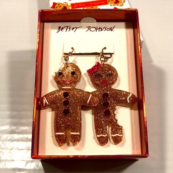 BETSEY JOHNSON XL Christmas Holiday Gingerbread Men Cookies Earrings NEW NWT - Picture 1 of 6
